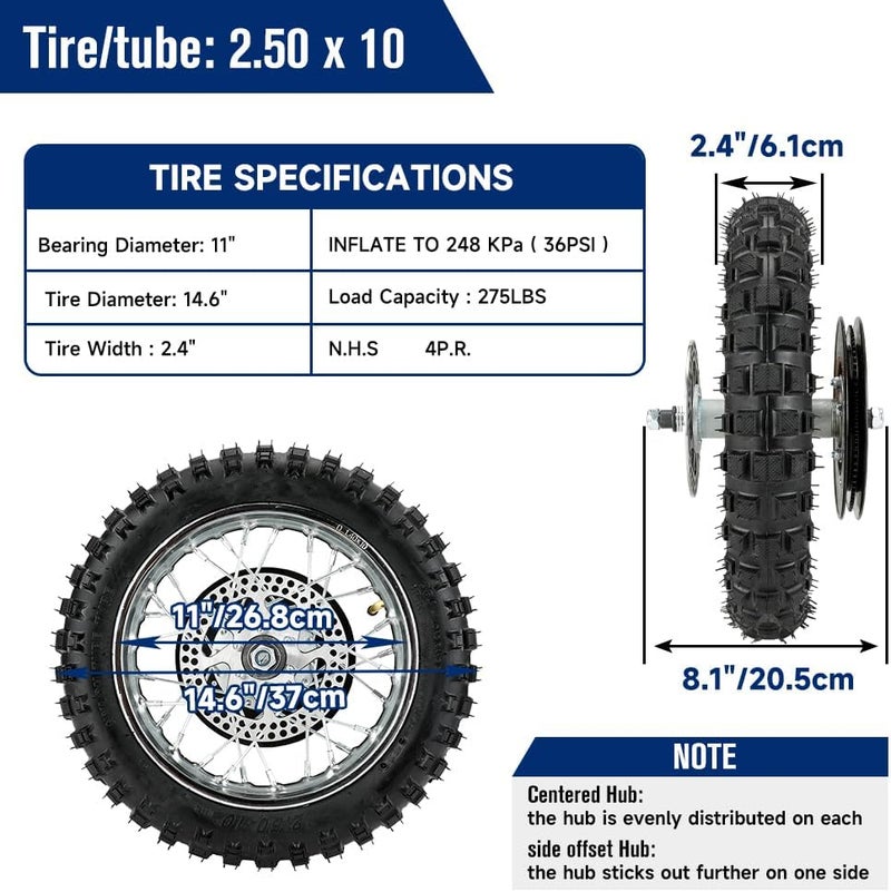 FVRITO Rear Wheel Assembly Replacement for Razor MX500 MX650 SX500 Mini Dirt Rocket Bike 2.50-10 2.50x10 Tire Tube Rim Chain Sprocket Axle Brake Rotor Parts - Image 5
